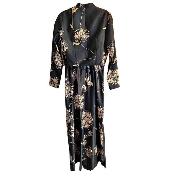 Vtg Tori Richard Black Gold Colorful Dress Gown w Jacket Cruise Print SZ 12 - Picture 3 of 15